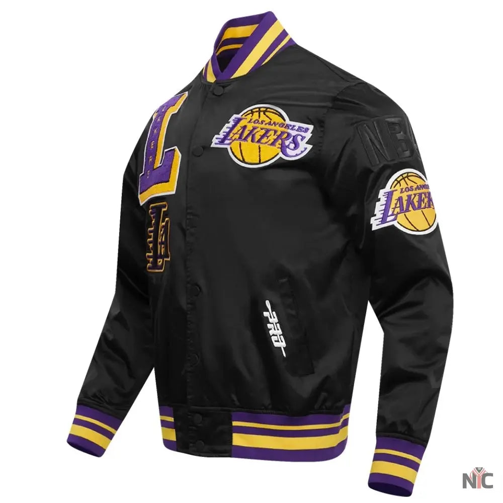 Los Angeles Lakers Inspired Pro Standard Mash Up Black Satin Jacket