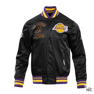 Los Angeles Lakers Inspired Retro Classic Rib Satin Varsity Jacket