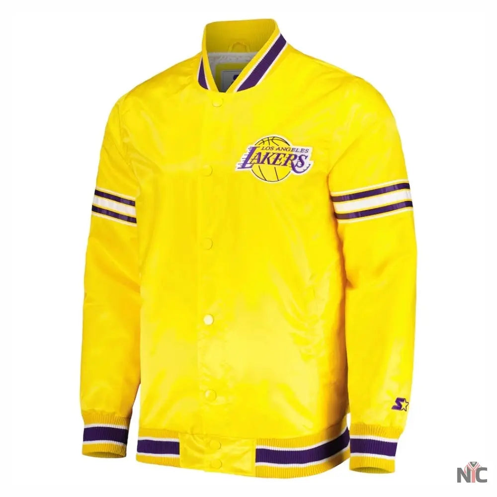 Los Angeles Lakers Inspired Slider Yellow Satin Varsity Jacket