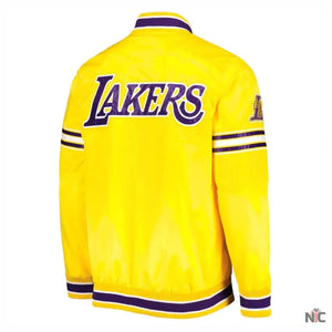 Los Angeles Lakers Inspired Slider Yellow Satin Varsity Jacket