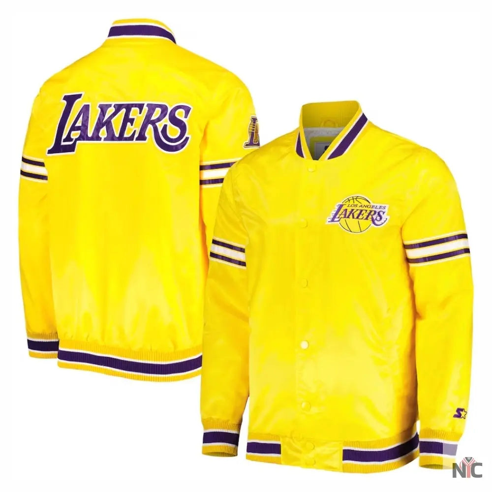Los Angeles Lakers Inspired Slider Yellow Satin Varsity Jacket