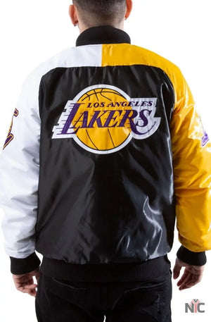Los Angeles Lakers Inspired Tri-Color Varsity Satin Jacket