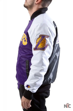 Los Angeles Lakers Inspired Tri-Color Varsity Satin Jacket