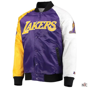 Los Angeles Lakers Inspired Tricolor Satin Varsity Jacket