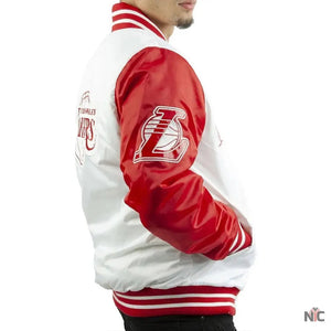Los Angeles Lakers Inspired White And Red Satin Jacket