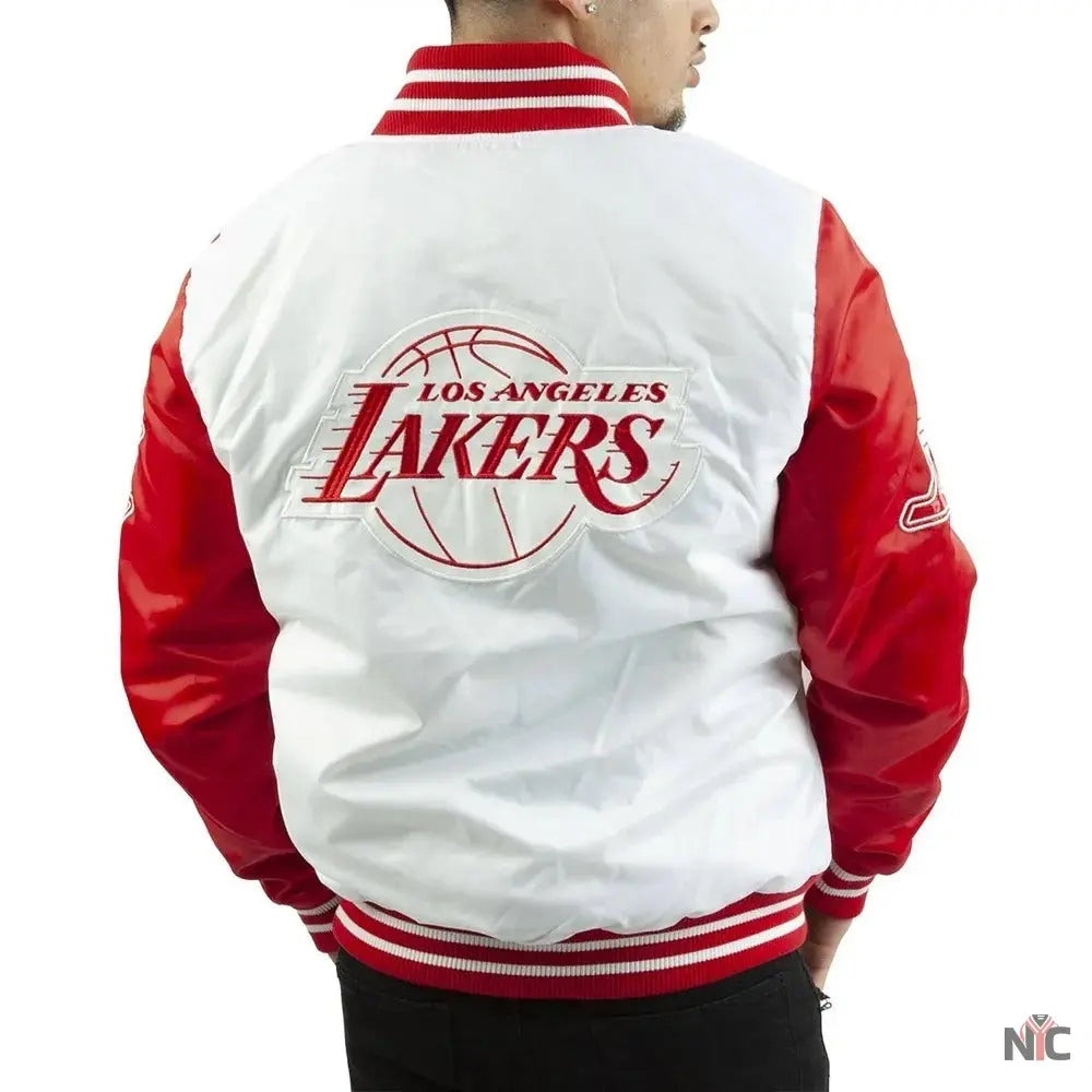 Los Angeles Lakers Inspired White And Red Satin Jacket