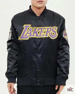 Los Angeles Lakers Inspired Wordmark Black Satin Jacket