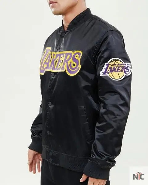 Los Angeles Lakers Inspired Wordmark Black Satin Jacket