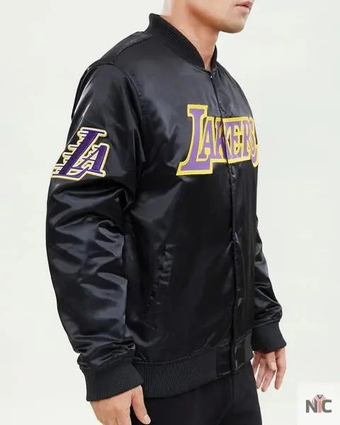 Los Angeles Lakers Inspired Wordmark Black Satin Jacket