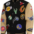 Men’s NBA Inspired FISLL Black/Khaki All Logo Aviator Wool Varsity Jacket
