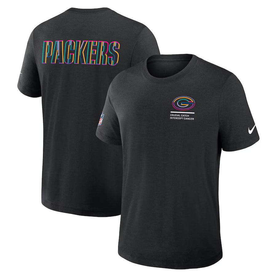 Green Bay Packers Nike Black 2025 NFL Crucial Catch Tri-Blend Dri-FIT T-Shirt