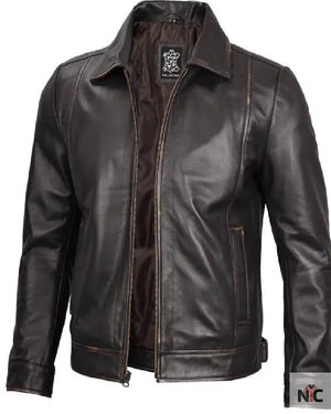 Mens Vintage Leather Rub Off Brown Casual Jacket