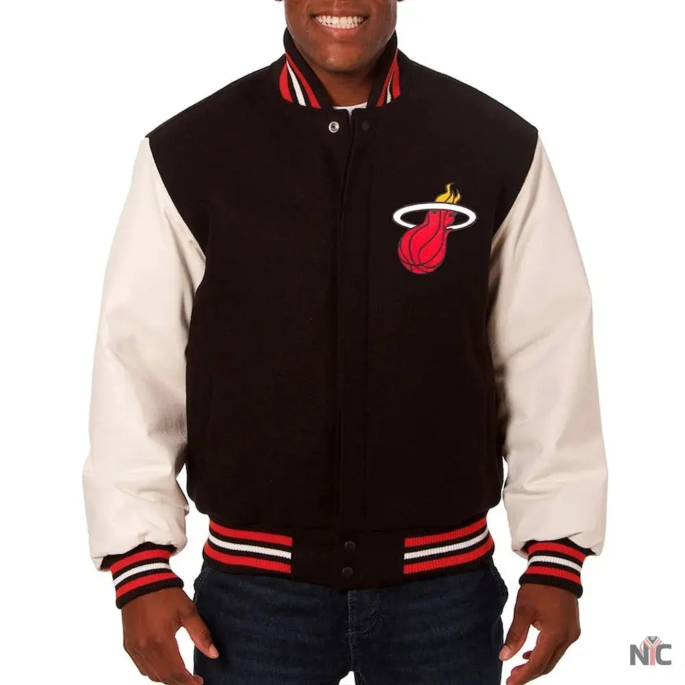 Miami Heat Inspired Black and White Varsity Jacket