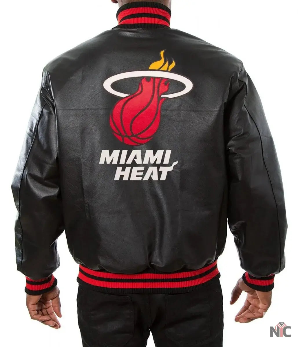 Miami Heat Inspired Black Leather Varsity Jacket
