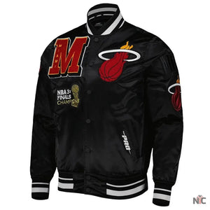 Miami Heat Inspired Mash Up Bomber Black Satin Jacket