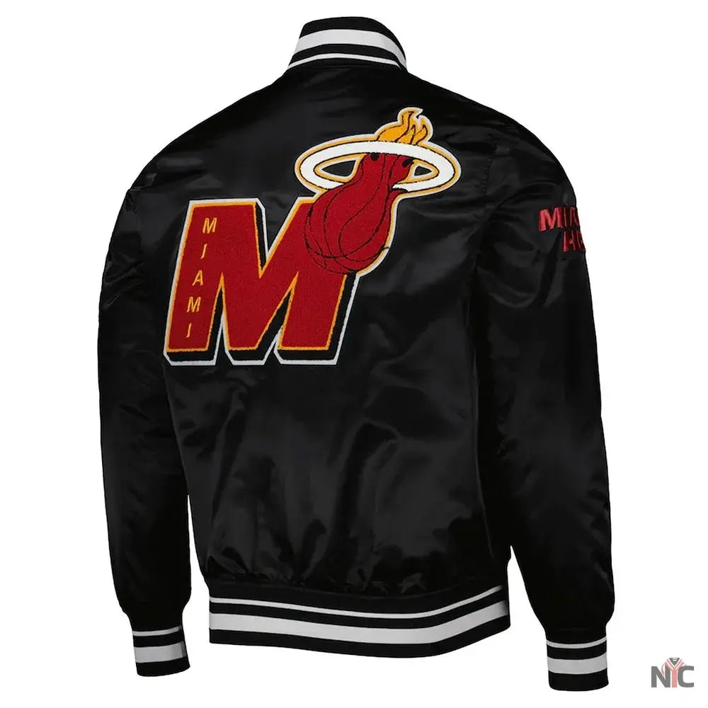 Miami Heat Inspired Mash Up Bomber Black Satin Jacket