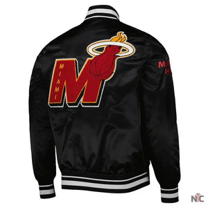 Miami Heat Inspired Mash Up Bomber Black Satin Jacket