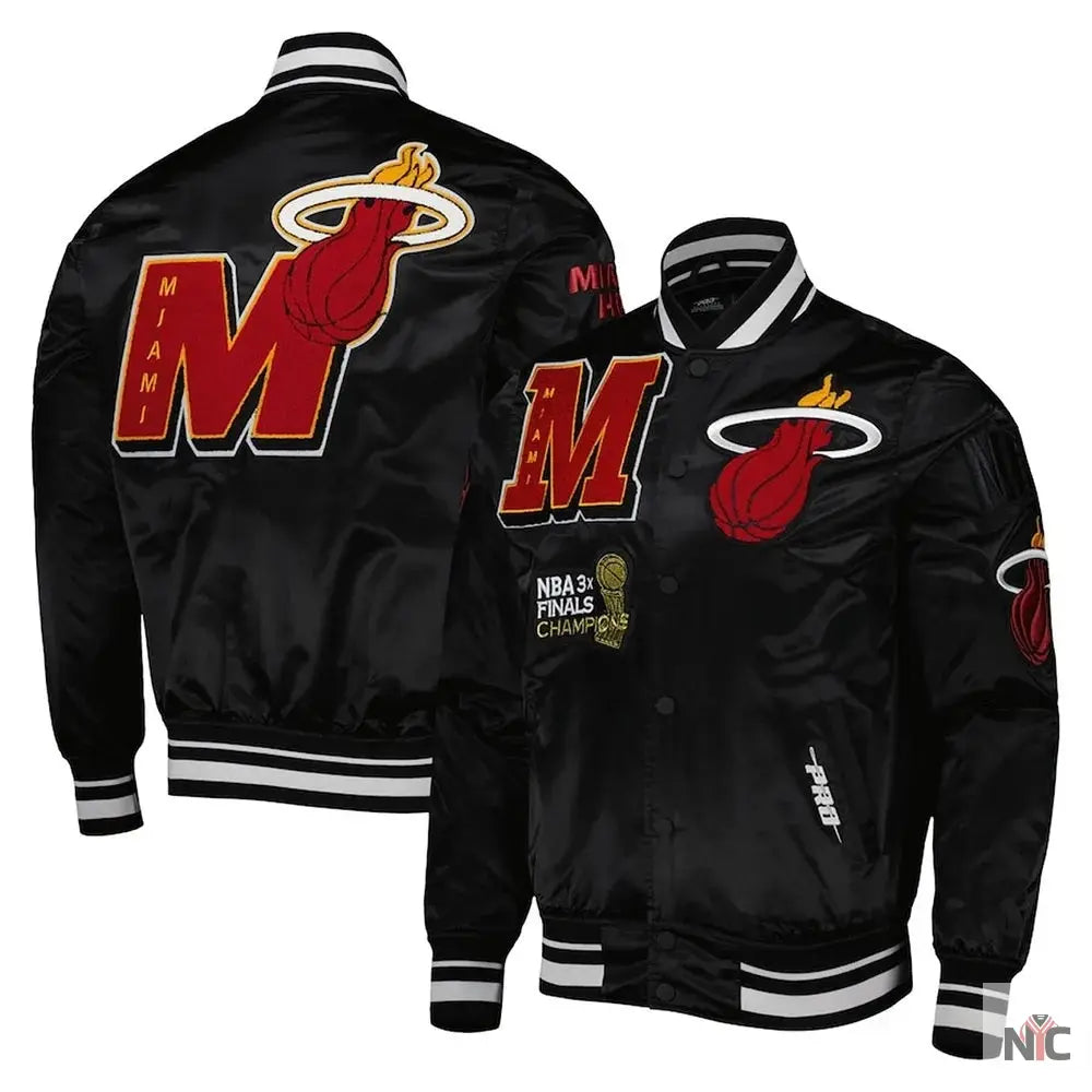 Miami Heat Inspired Mash Up Bomber Black Satin Jacket