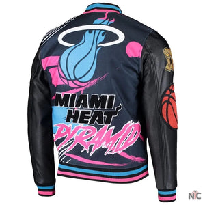 Miami Heat Inspired Pyramid Black Full-Snap Varsity Jacket