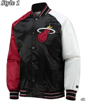 Miami Heat Inspired Reliever Full-Snap Black and Red Satin Jacket
