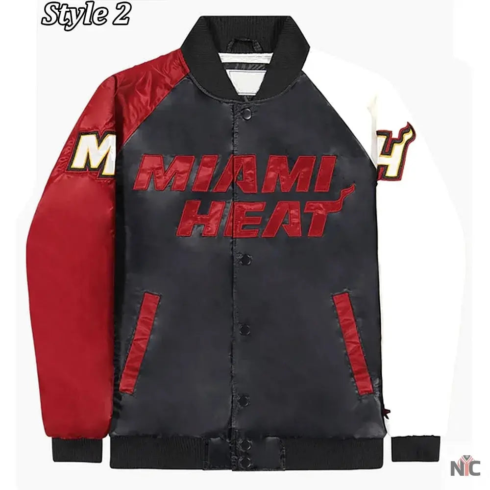 Miami Heat Inspired Reliever Full-Snap Black and Red Satin Jacket
