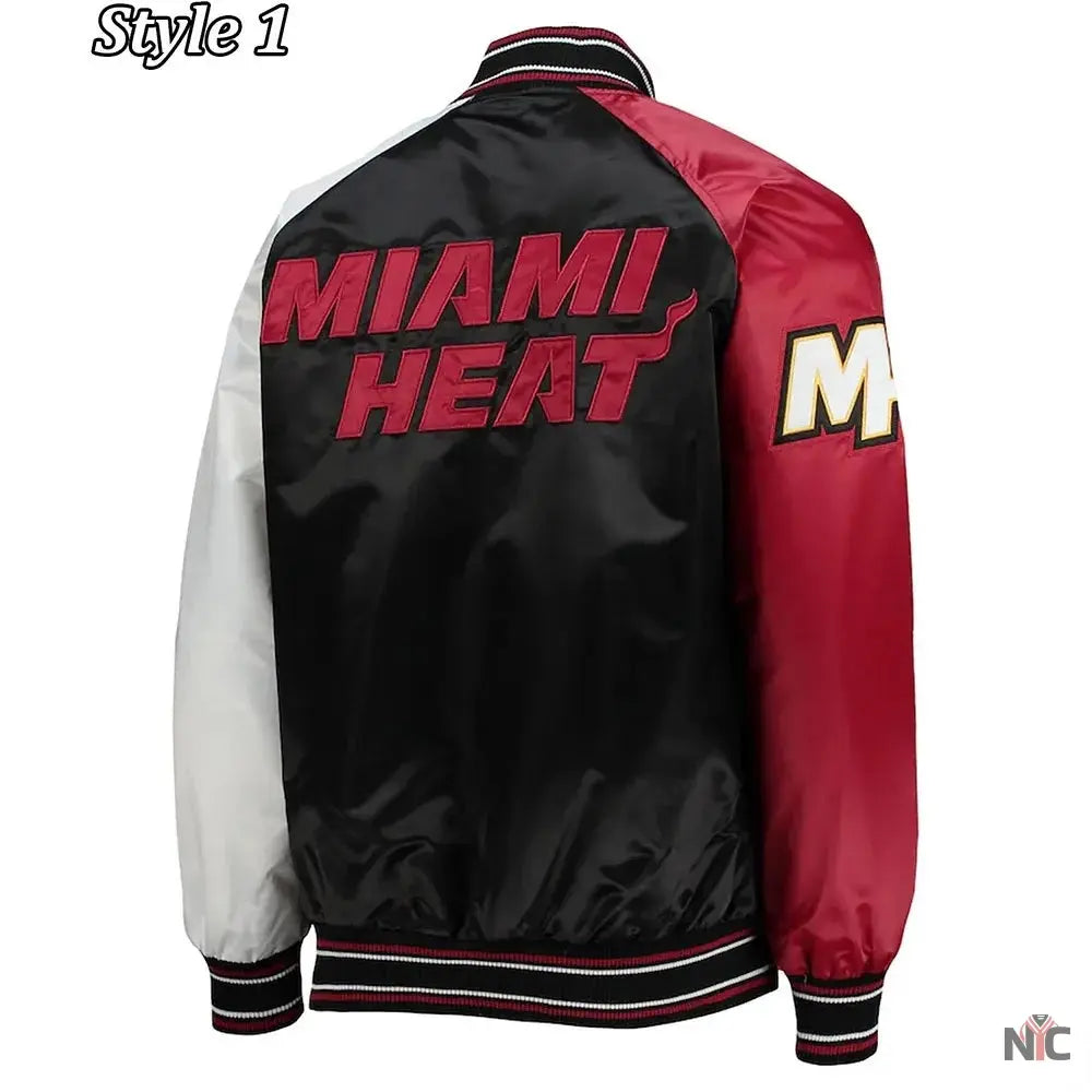 Miami Heat Inspired Reliever Full-Snap Black and Red Satin Jacket