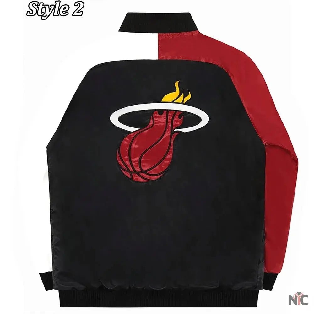 Miami Heat Inspired Reliever Full-Snap Black and Red Satin Jacket