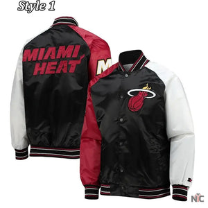 Miami Heat Inspired Reliever Full-Snap Black and Red Satin Jacket