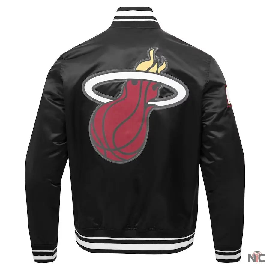 Miami Heat Inspired Script Tail Black Full-snap Satin Varsity Jacket