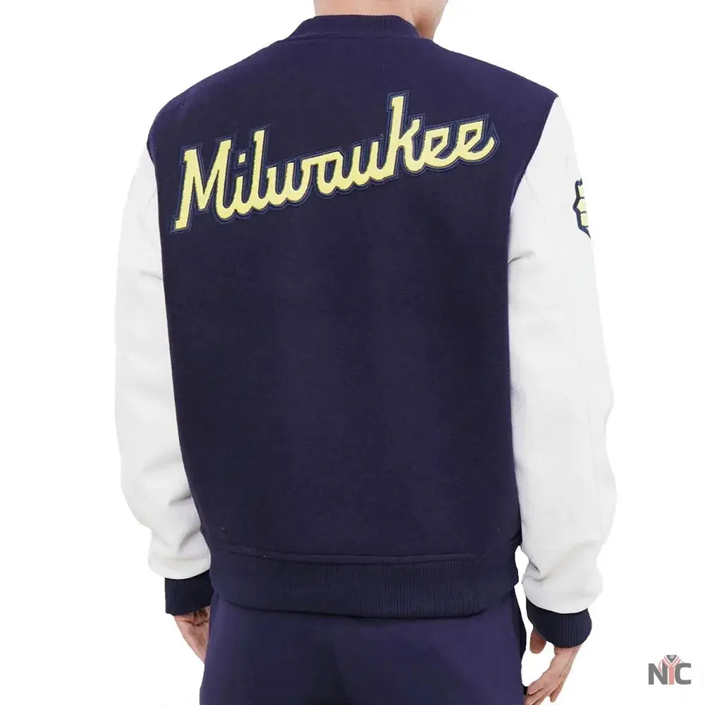 Milwaukee Brewers Inspired Blue and White Letterman Jacket