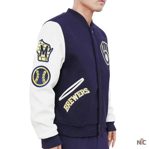 Milwaukee Brewers Inspired Blue and White Letterman Jacket