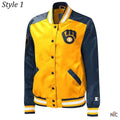 Milwaukee Brewers Inspired Gold and Navy Varsity Satin Jacket