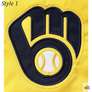 Milwaukee Brewers Inspired Gold and Navy Varsity Satin Jacket