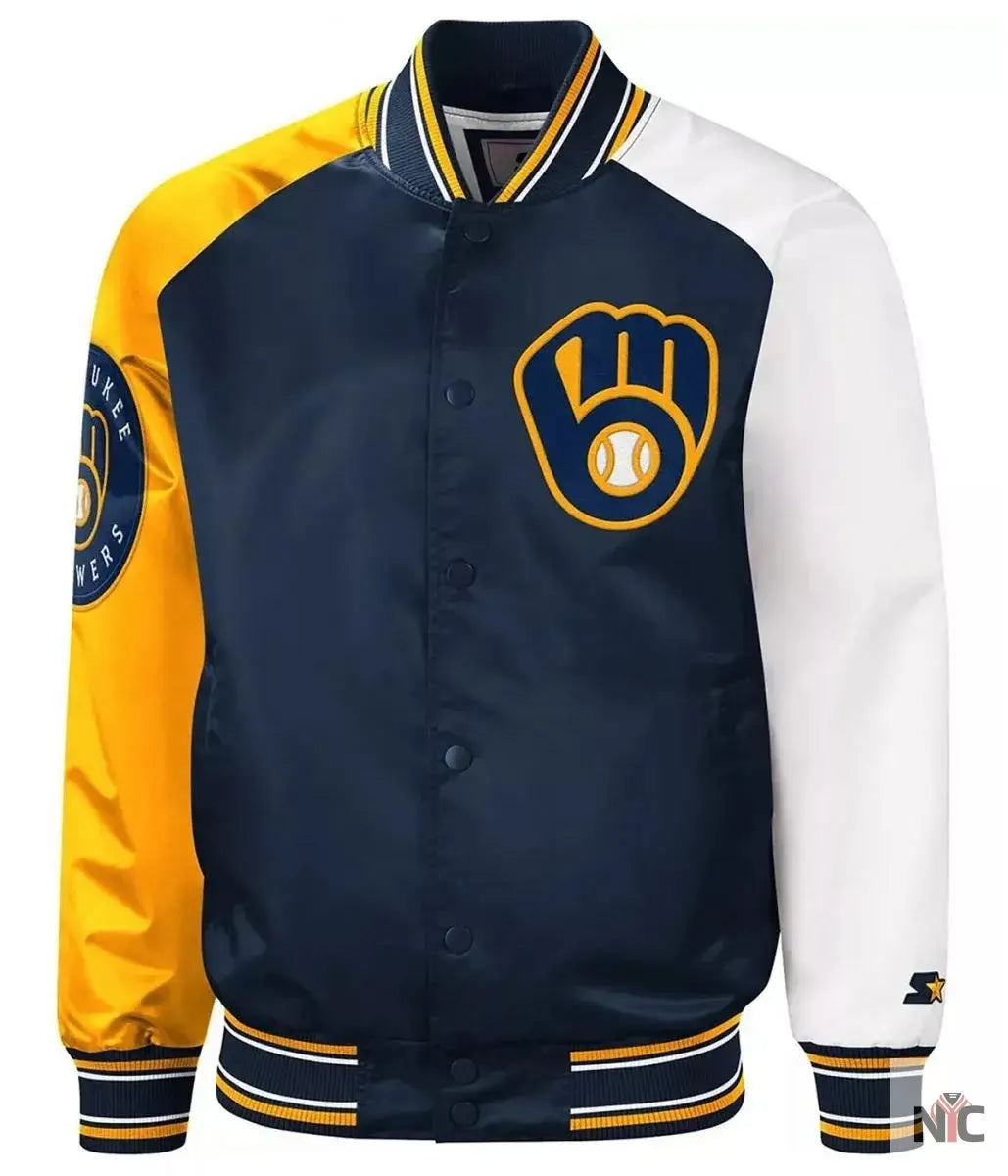Milwaukee Brewers Inspired Reliever Satin Raglan Full-Snap Jacket