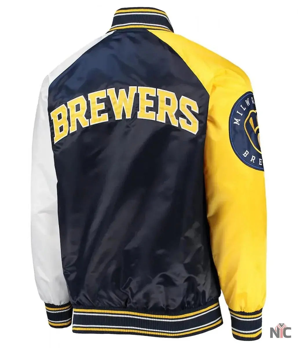 Milwaukee Brewers Inspired Reliever Satin Raglan Full-Snap Jacket