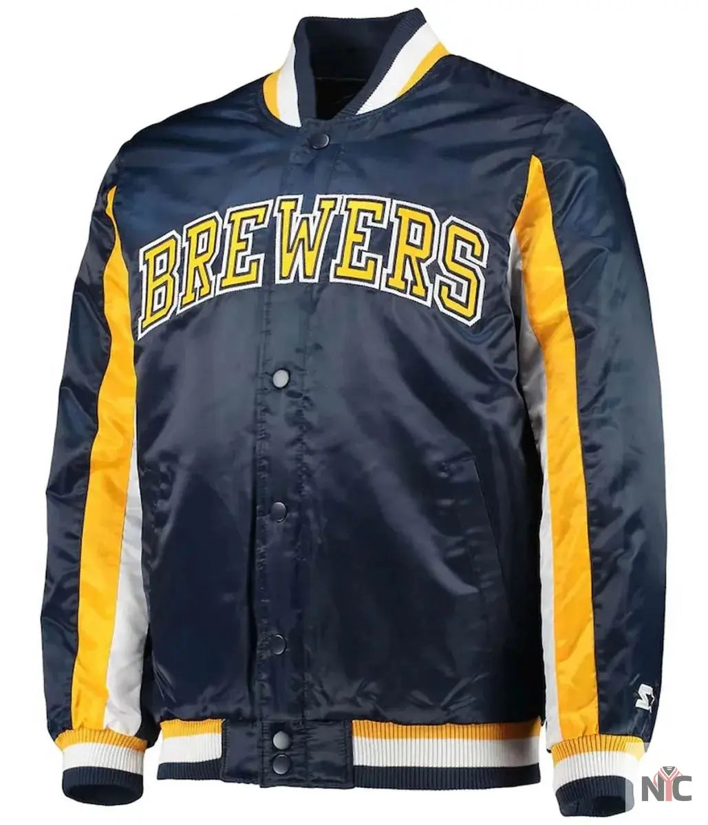 Milwaukee Brewers Inspired The Ace Full-Snap Satin Navy Jacket