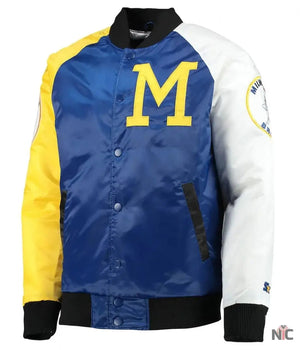 Milwaukee Brewers Inspired Tri-Color Full-Snap Satin Jacket
