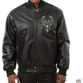 Milwaukee Bucks Inspired Black Leather Varsity Jacket
