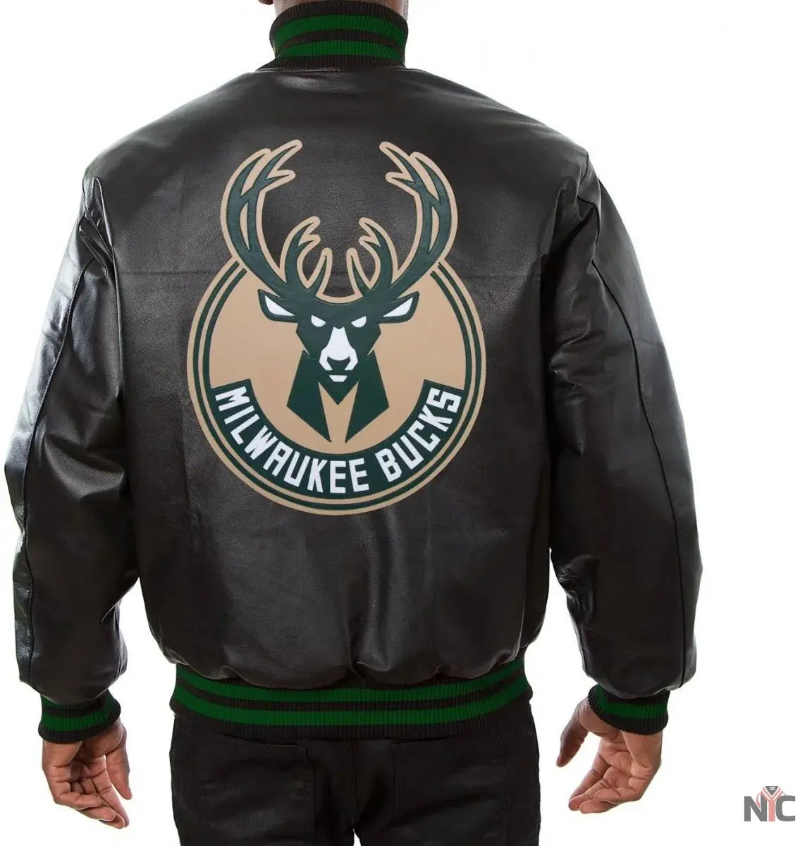 Milwaukee Bucks Inspired Black Leather Varsity Jacket