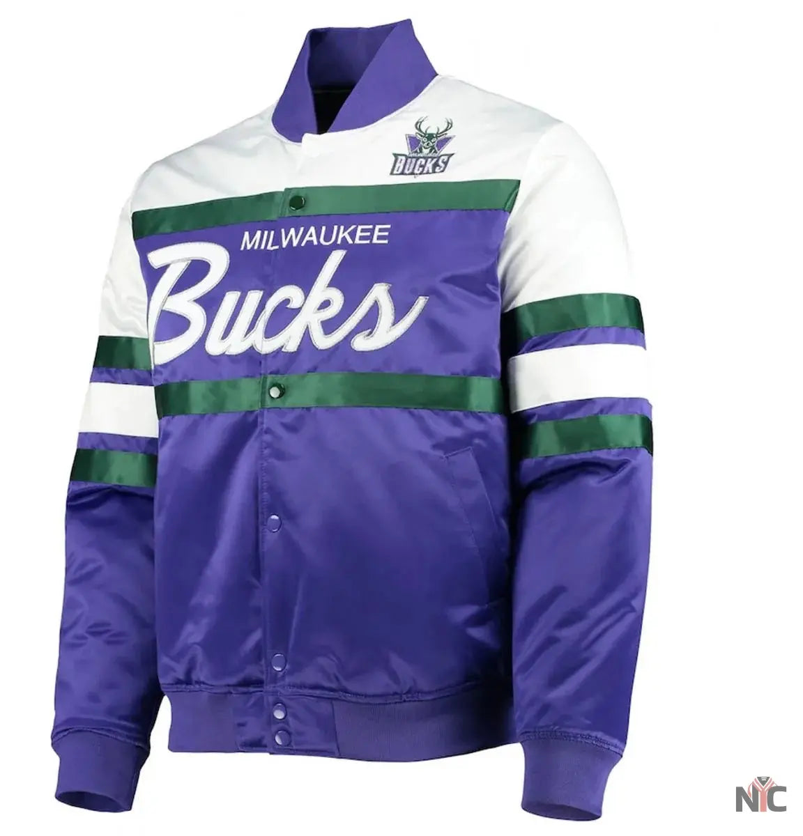 Milwaukee Bucks Inspired Hardwood Classics Script Purple Satin Jacket