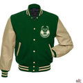 Milwaukee Bucks Inspired Letterman Beige and Green Jacket
