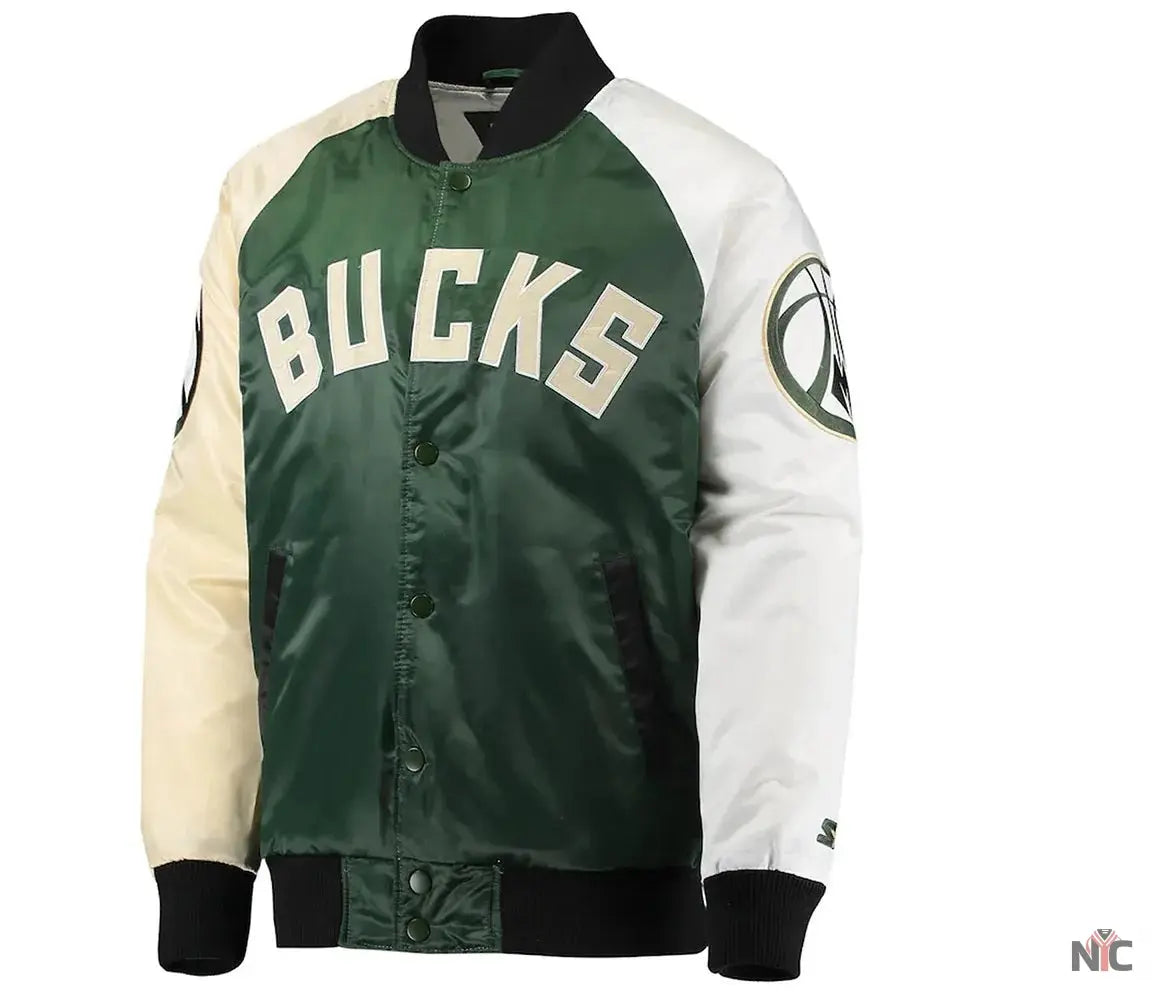 Milwaukee Bucks Inspired Tricolor Remix Satin Jacket
