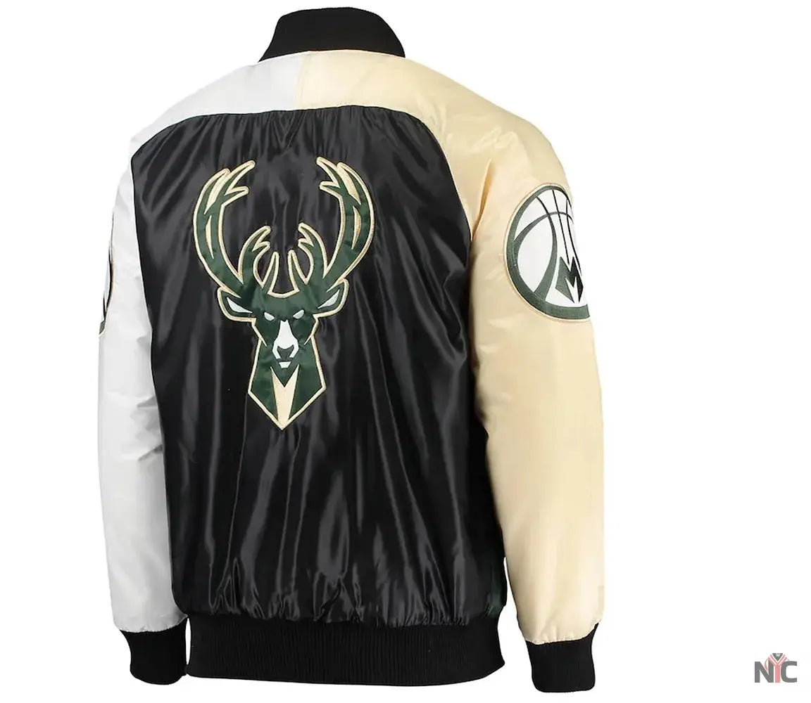 Milwaukee Bucks Inspired Tricolor Remix Satin Jacket