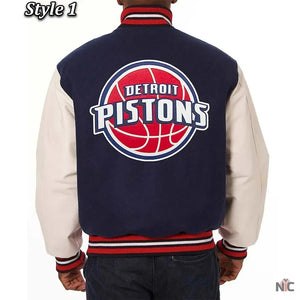 Navy White Detroit Pistons Inspired Varsity Jacket