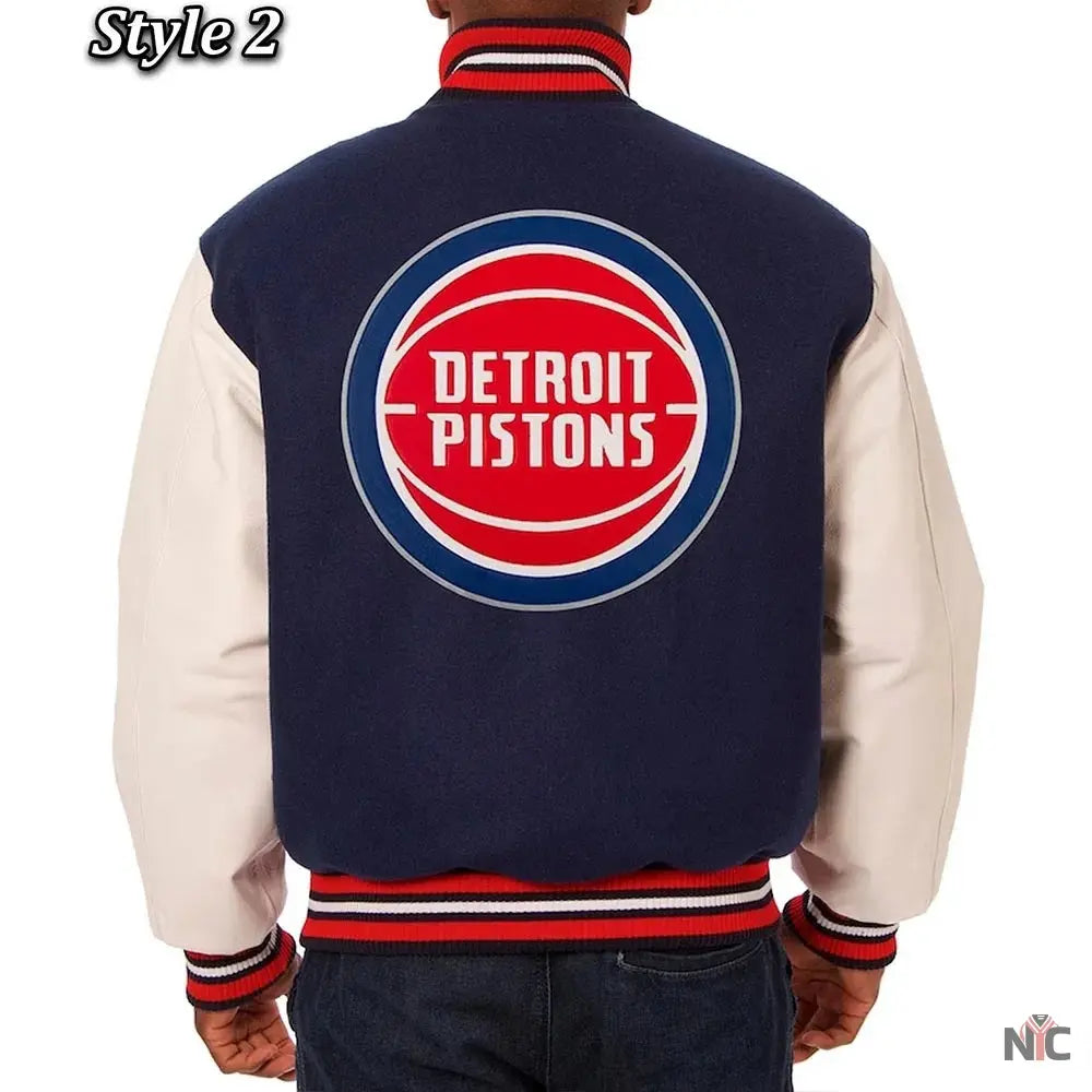 Navy White Detroit Pistons Inspired Varsity Jacket