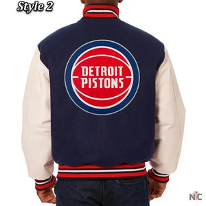 Navy White Detroit Pistons Inspired Varsity Jacket