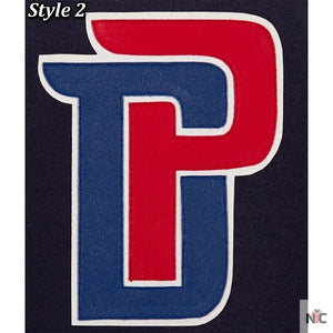 Navy White Detroit Pistons Inspired Varsity Jacket
