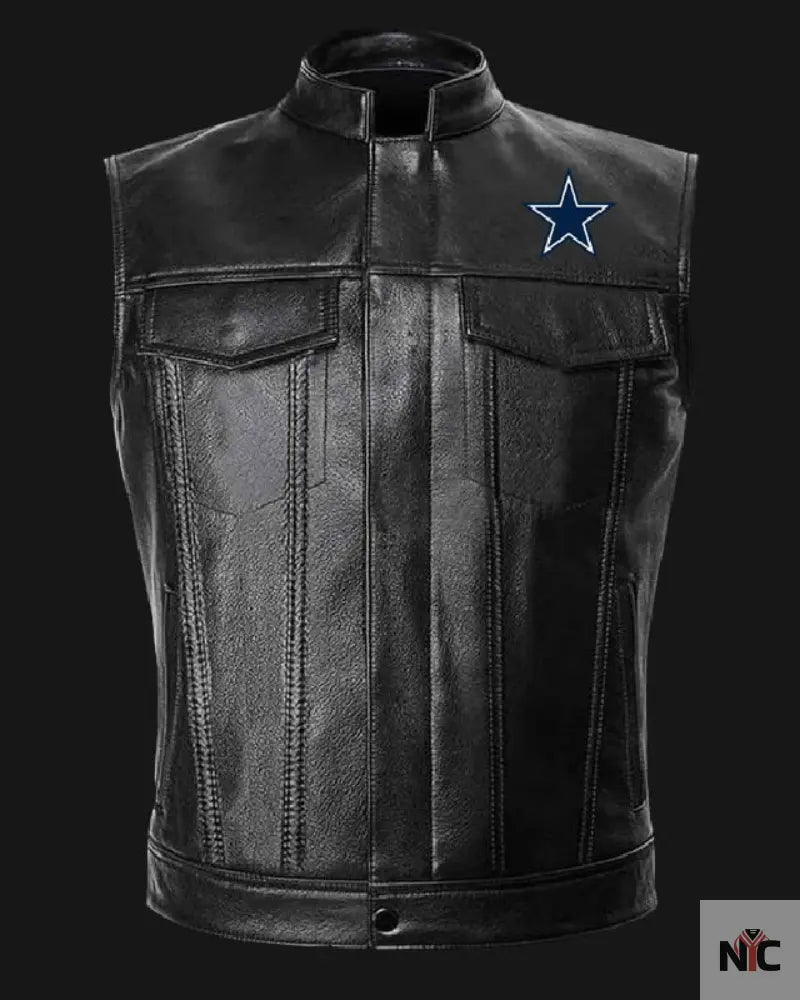 NFL Team Dallas Cowboys Inspired Black Leather Vest