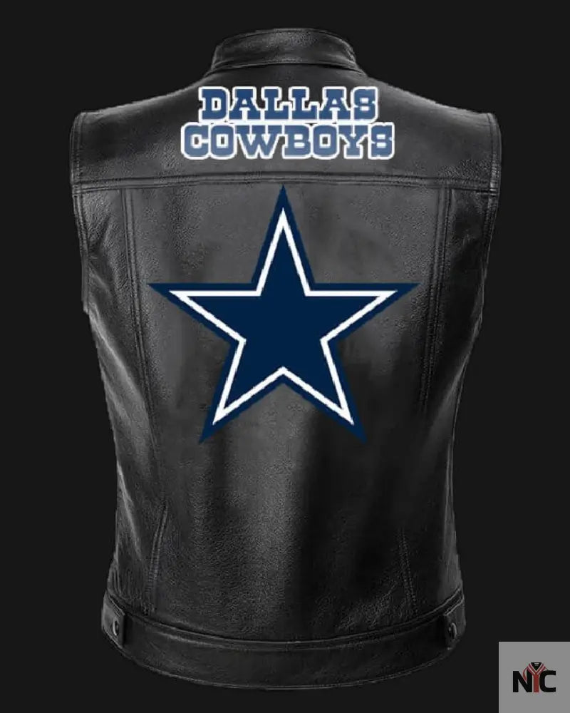 NFL Team Dallas Cowboys Inspired Black Leather Vest