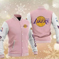 Pink Los Angeles Lakers Inspired Varsity Baseball Jacket